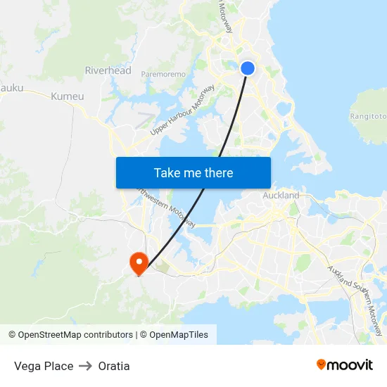 Vega Place to Oratia map