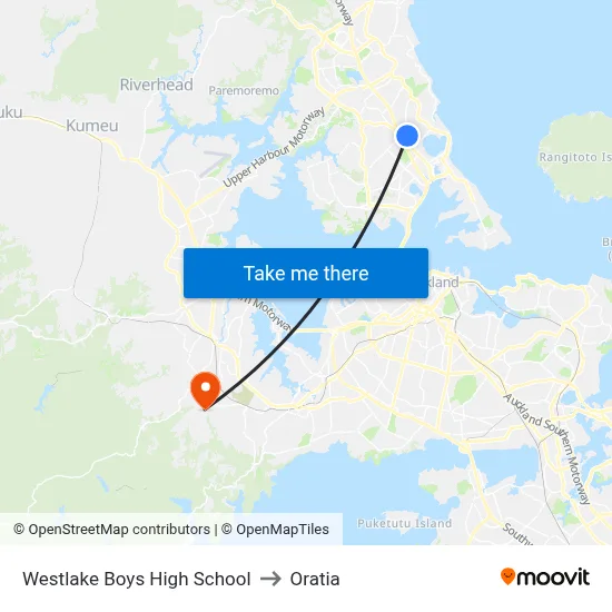 Westlake Boys High School to Oratia map