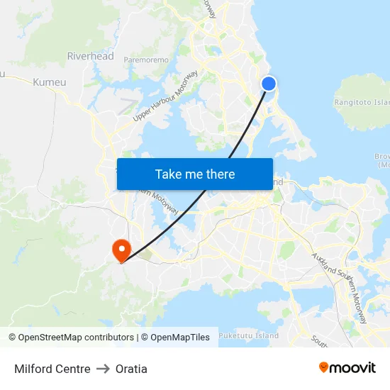 Milford Centre to Oratia map