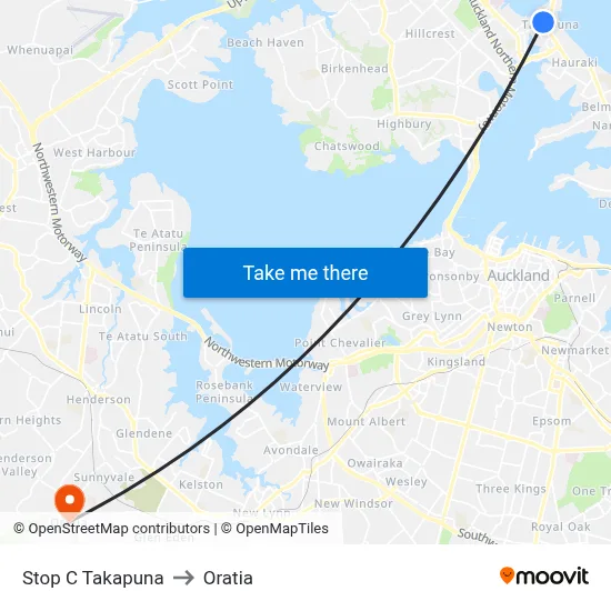 Stop C Takapuna to Oratia map