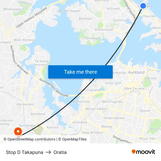 Stop D Takapuna to Oratia map