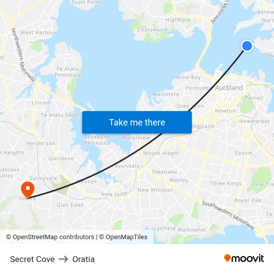 Secret Cove to Oratia map