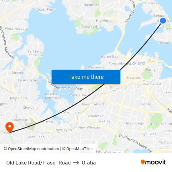 Old Lake Road/Fraser Road to Oratia map