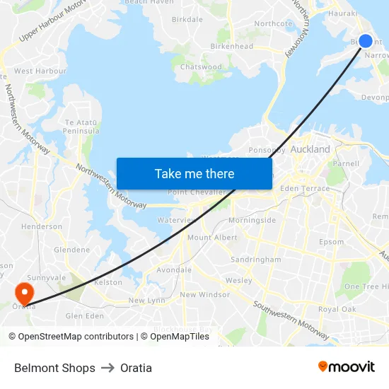Belmont Shops to Oratia map
