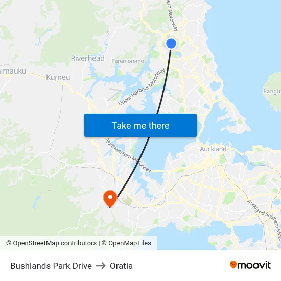 Bushlands Park Drive to Oratia map