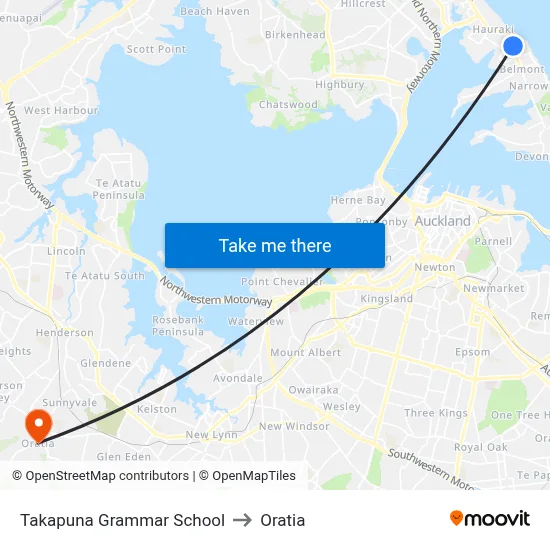 Takapuna Grammar School to Oratia map