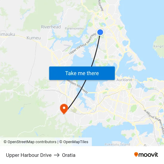 Upper Harbour Drive to Oratia map