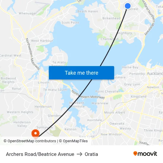 Archers Road/Beatrice Avenue to Oratia map