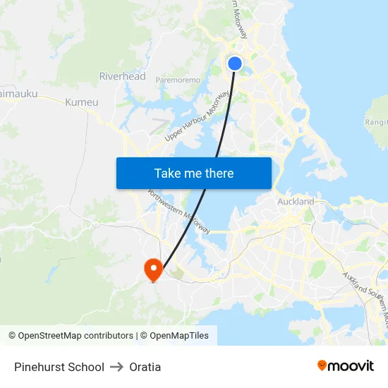 Pinehurst School to Oratia map