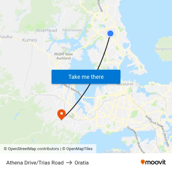 Athena Drive/Trias Road to Oratia map