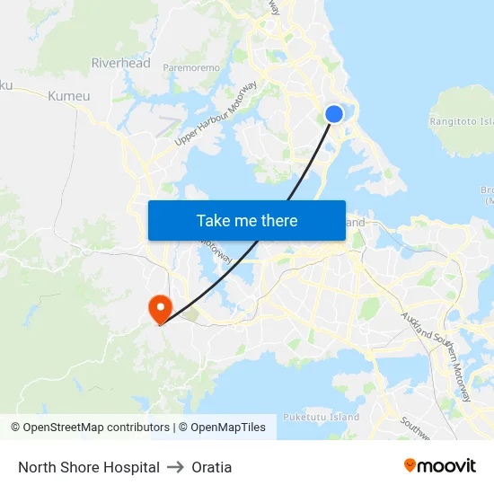 North Shore Hospital to Oratia map