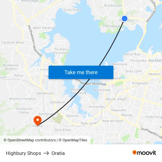 Highbury Shops to Oratia map