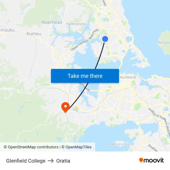 Glenfield College to Oratia map