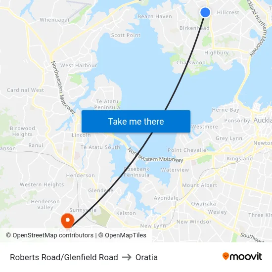 Roberts Road/Glenfield Road to Oratia map