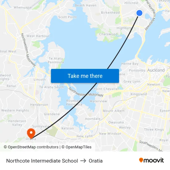 Northcote Intermediate School to Oratia map