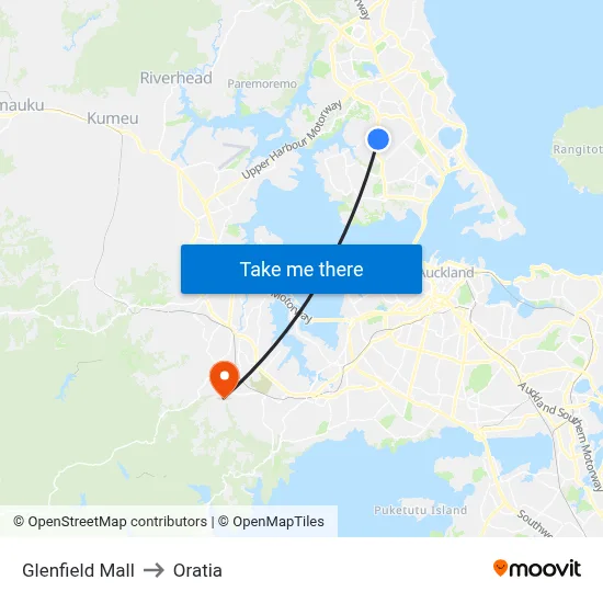 Glenfield Mall to Oratia map