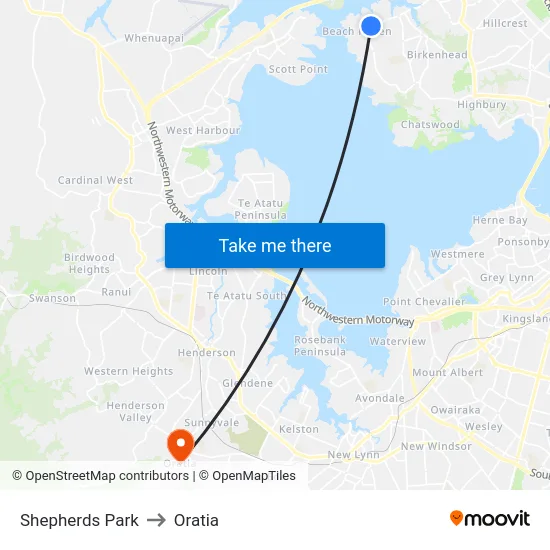 Shepherds Park to Oratia map