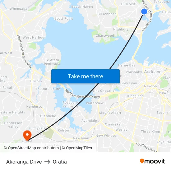 Akoranga Drive to Oratia map