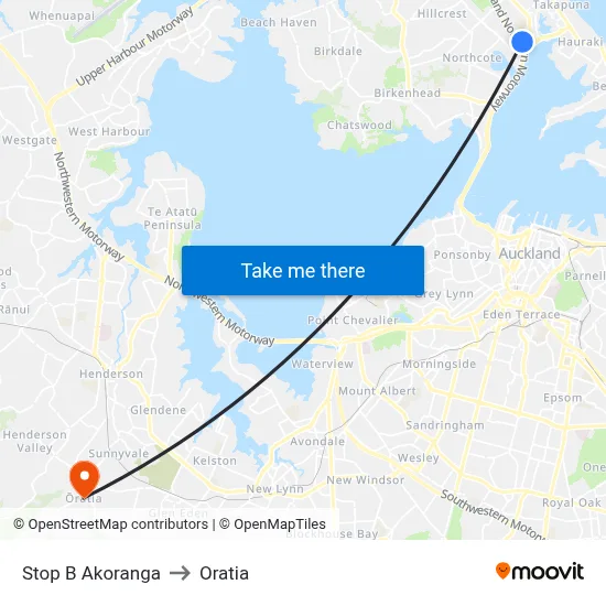 Stop B Akoranga to Oratia map