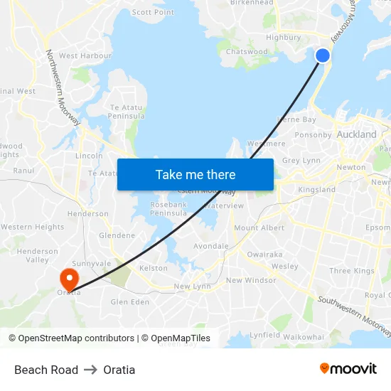 Beach Road to Oratia map