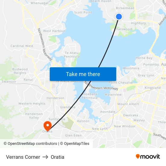 Verrans Corner to Oratia map