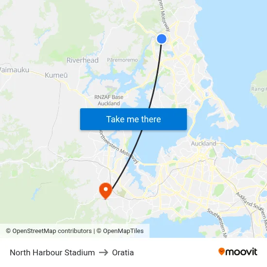 North Harbour Stadium to Oratia map