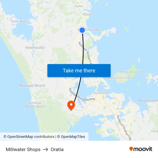 Millwater Shops to Oratia map