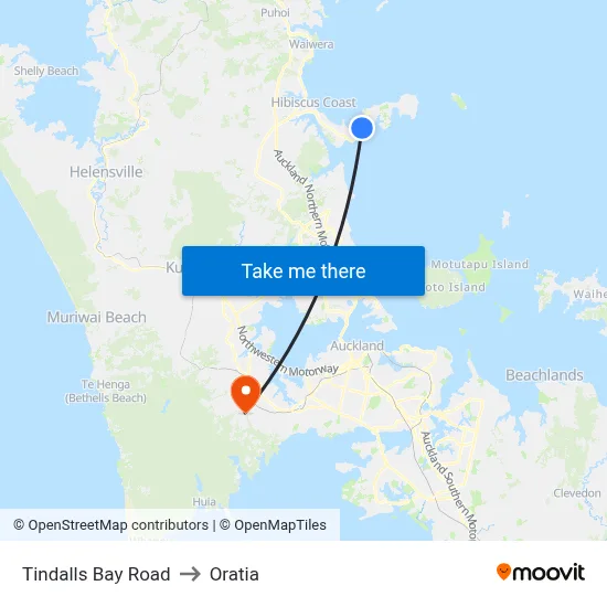 Tindalls Bay Road to Oratia map