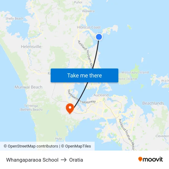 Whangaparaoa School to Oratia map