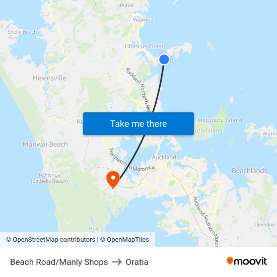 Beach Road/Manly Shops to Oratia map