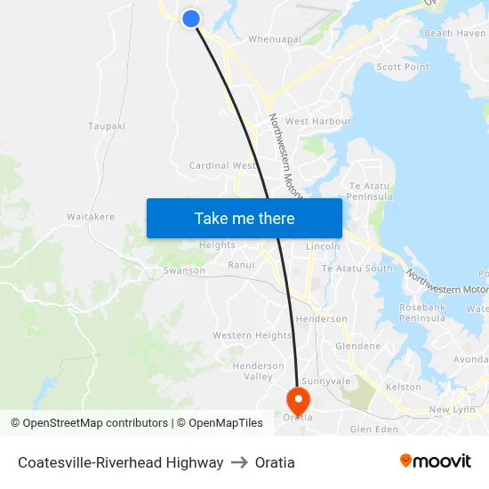 Coatesville-Riverhead Highway to Oratia map