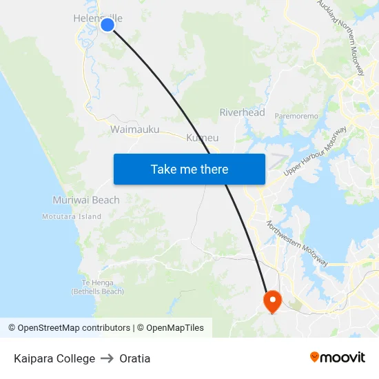 Kaipara College to Oratia map
