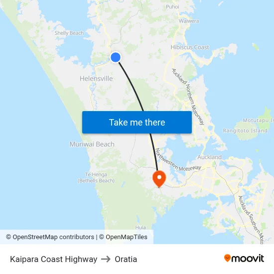 Kaipara Coast Highway to Oratia map