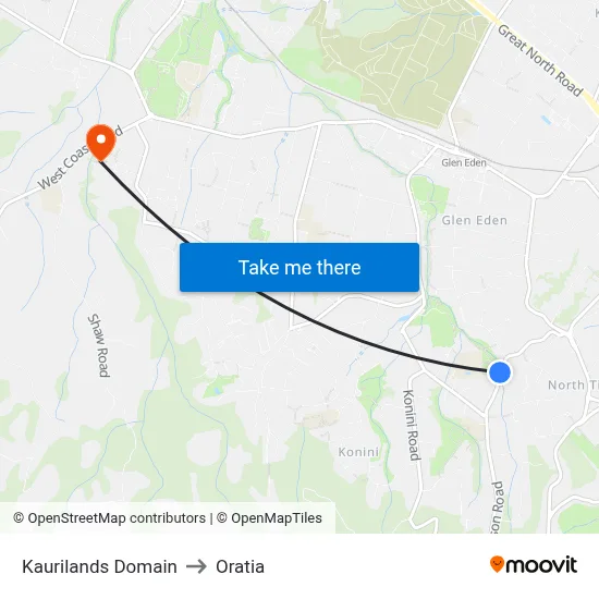 Kaurilands Domain to Oratia map