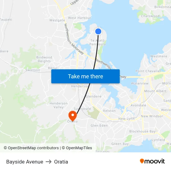 Bayside Avenue to Oratia map