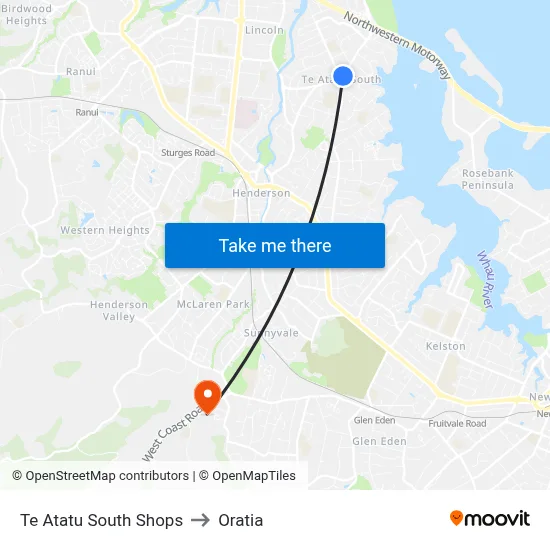 Te Atatu South Shops to Oratia map