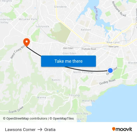 Lawsons Corner to Oratia map