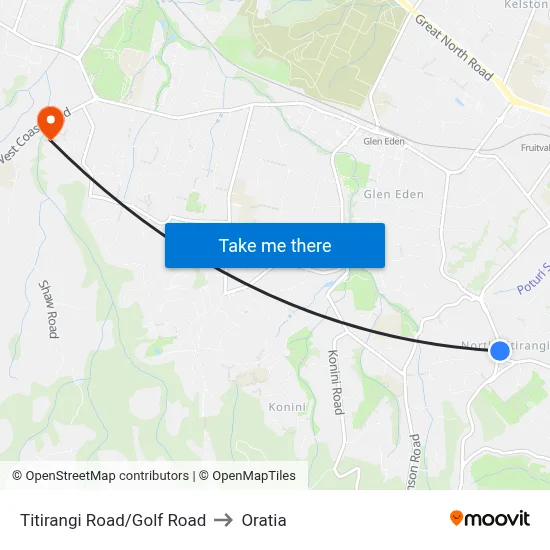 Titirangi Road/Golf Road to Oratia map