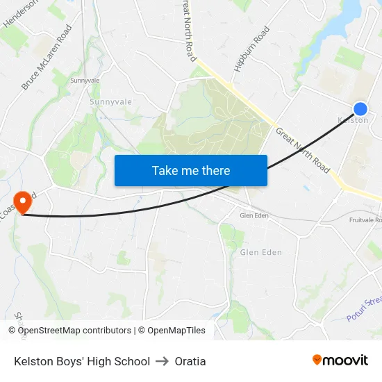 Kelston Boys' High School to Oratia map