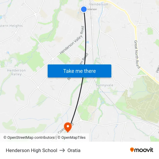 Henderson High School to Oratia map