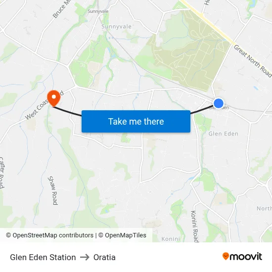 Glen Eden Station to Oratia map