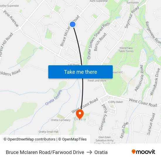 Bruce Mclaren Road/Farwood Drive to Oratia map
