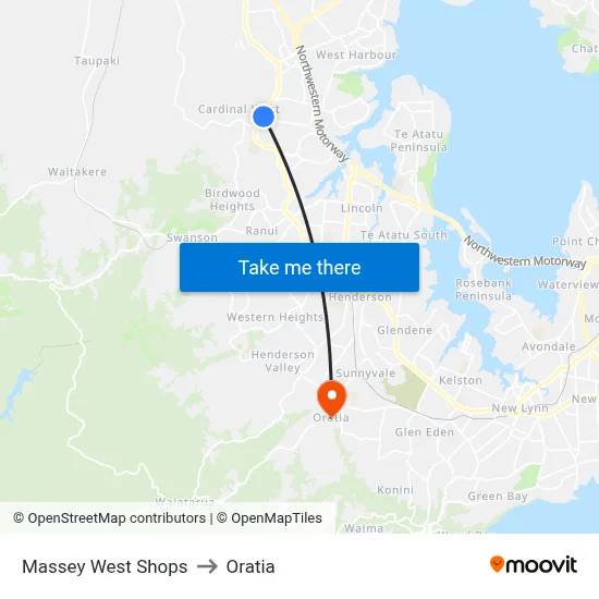Massey West Shops to Oratia map