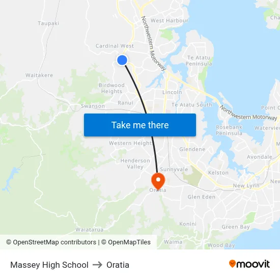 Massey High School to Oratia map