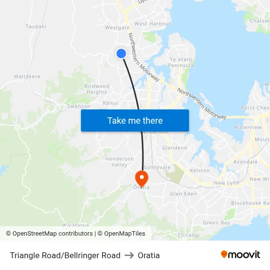 Triangle Road/Bellringer Road to Oratia map