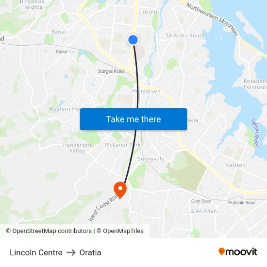 Lincoln Centre to Oratia map