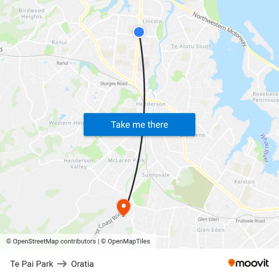 Te Pai Park to Oratia map