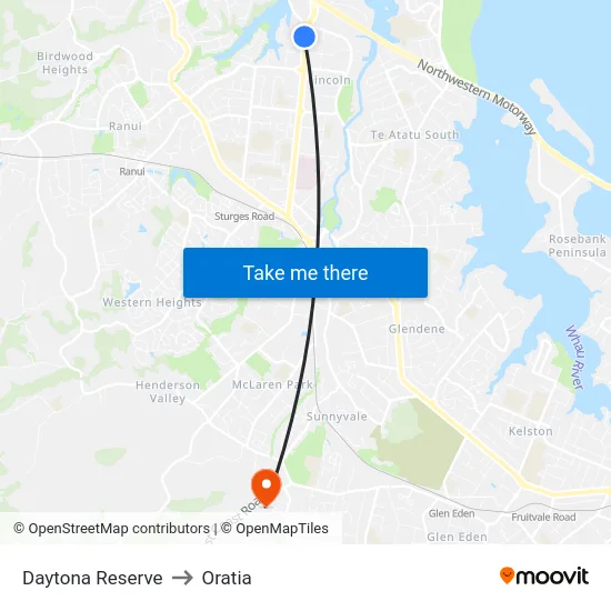 Daytona Reserve to Oratia map