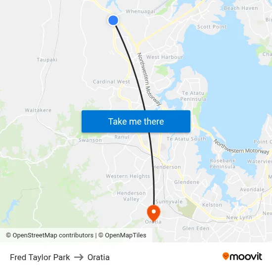 Fred Taylor Park to Oratia map