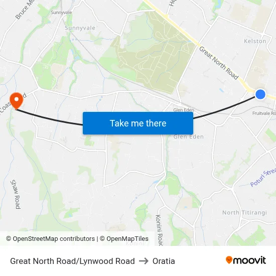 Great North Road/Lynwood Road to Oratia map